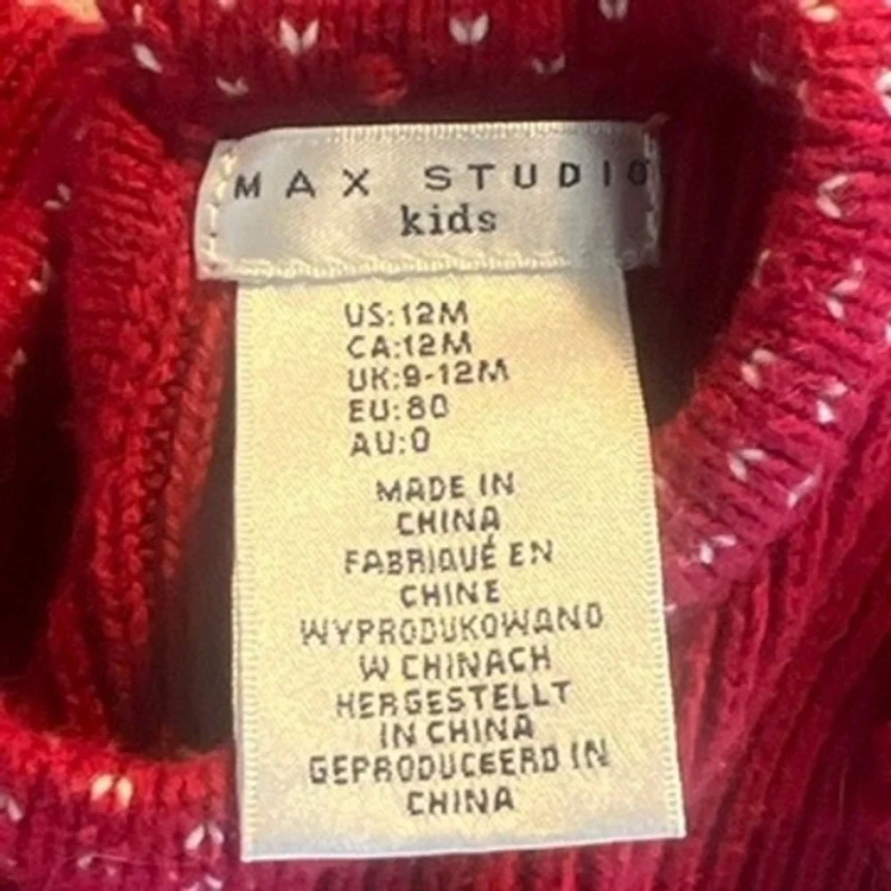 Max Studio Kids Sweater Dress Baby Girl 12M Floral Fair Isle Red Holiday Winter